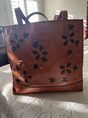 Patricia Nash Brown Leather Floral Cutout Backpack Tote